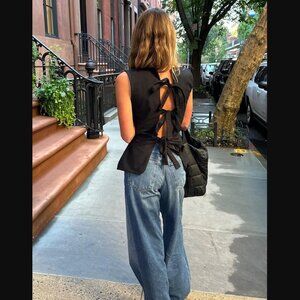 Commense Cotton Knotted Multi-Wear Tank Top Black Sz. M NWT